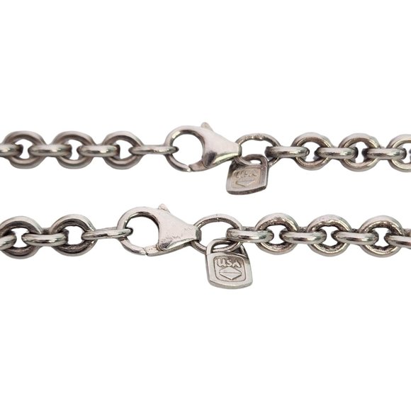 Sterling Silver Round Link Chain Necklace and Bracelet Set #16604